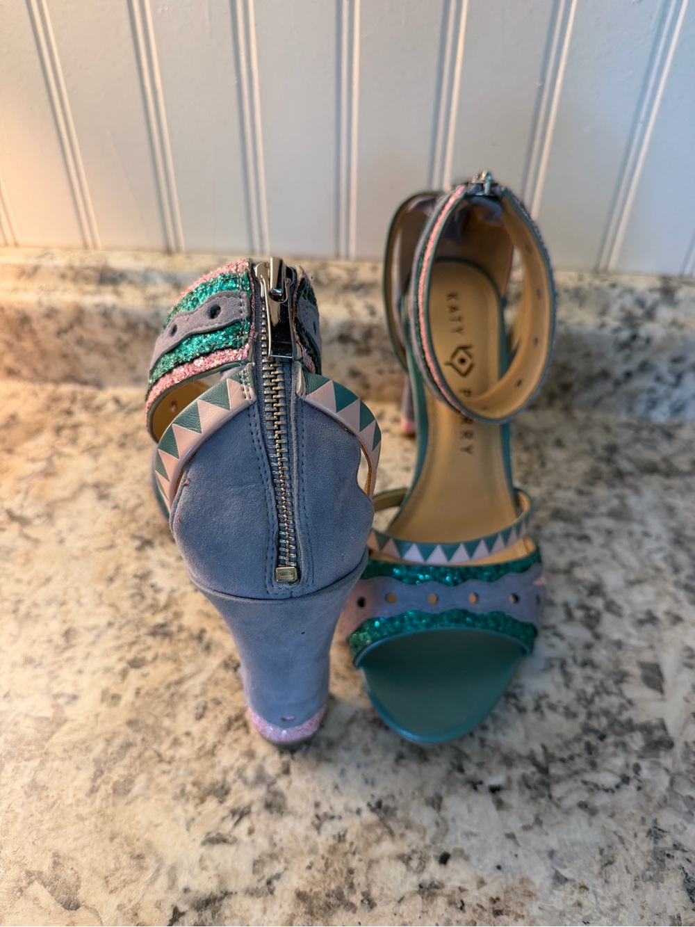 Katy Perry Collections Kai Teal, Lavender & Pink Chunky Heel Sandals Mermaid - Picture 8 of 10